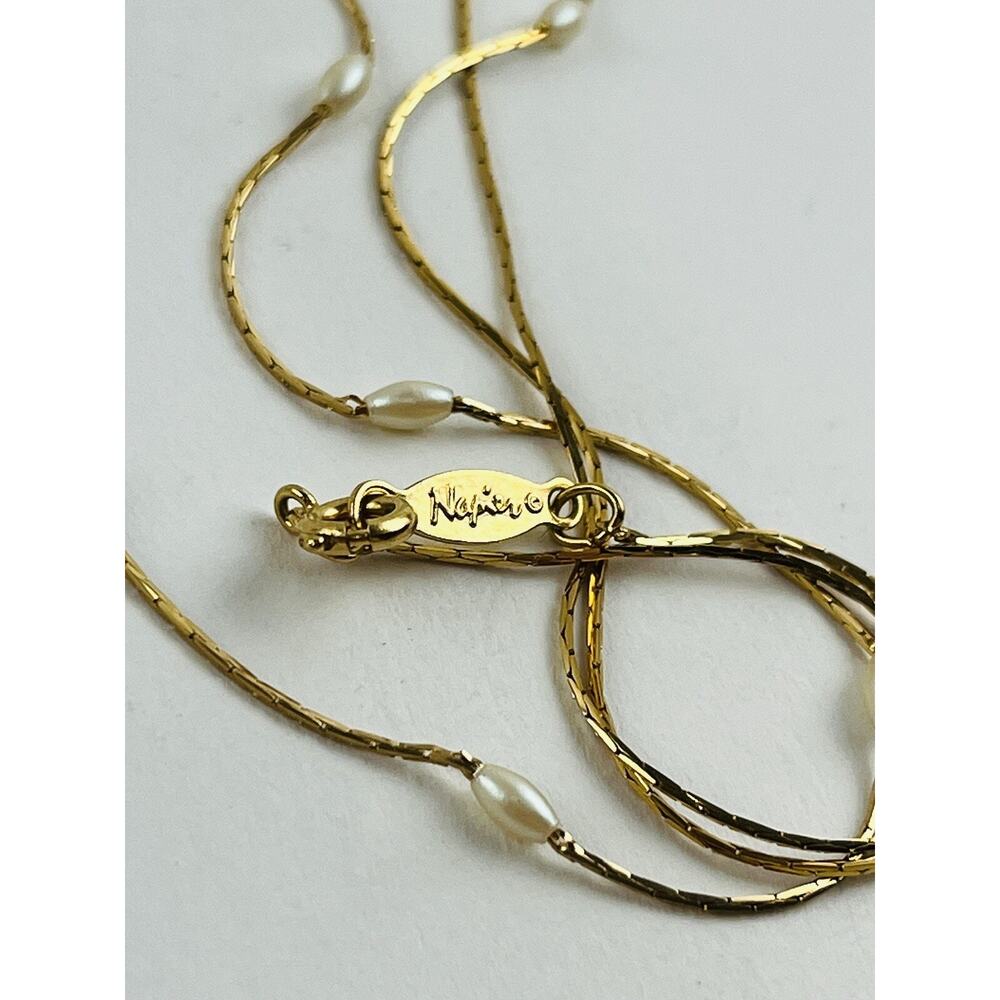 NAPIER Gold Tone Chain Faux Pearl Stations Layering Necklace Dainty Delicate Lon - Picture 16 of 16
